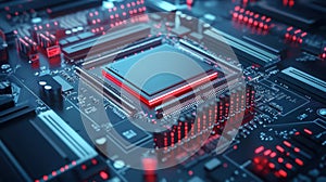 Red light illuminates computer processor, a glimpse into the core of computing power