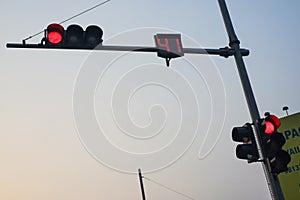 red light with reverse numbers to wait for moving vehicles