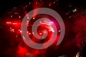 Red light on a rock concert stage as background