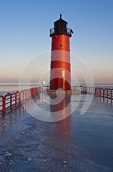 Red Lighthouse Harbor Light and Seaport photo
