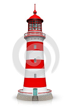 Red lighthouse isolated on white background