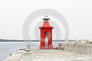 Red lighthouse of Piran, city on the coast of Slovenia