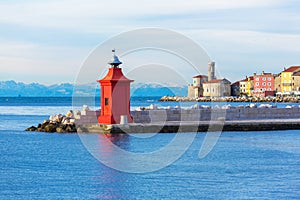 Red lighthouse in Piran, Slovenia