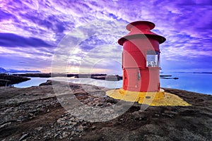 Red lighthouse in Stykkisholmur, Iceland