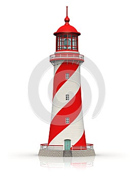 Red lighthouse on white photo