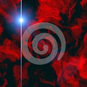 Red lights sky shapes, star shapes and fluid forms. Abstract background