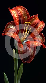 Red lily flower macro photo dark blurred wallpaper background