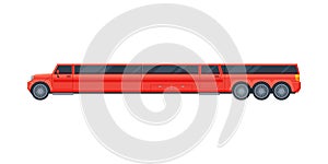 Red Limousine Car, Premium Luxurious Limo Vehicle, Side View Flat Vector Illustration