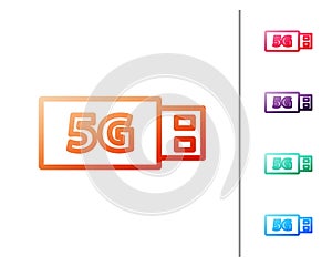 Red line 5G modem for fast mobile Internet icon isolated on white background. Global network high speed connection data