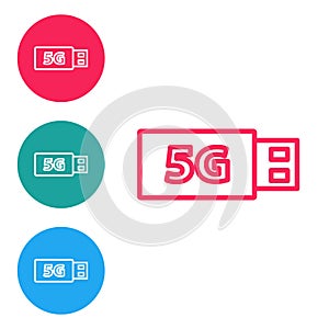 Red line 5G modem for fast mobile Internet icon isolated on white background. Global network high speed connection data