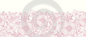 Red line art flowers horizontal seamless pattern