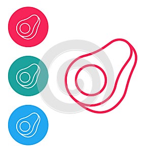 Red line Avocado fruit icon isolated on white background. Set icons in circle buttons. Vector