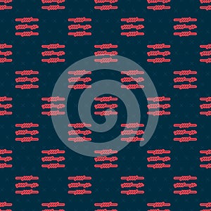 Red line Barbed wire icon isolated seamless pattern on black background. Vector