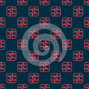 Red line Barbed wire icon isolated seamless pattern on black background. Vector
