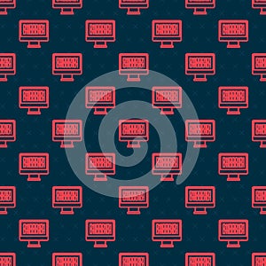 Red line Binary code icon isolated seamless pattern on black background. Vector