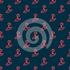 Red line Caduceus snake medical symbol icon isolated seamless pattern on black background. Medicine and health care