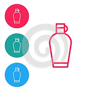 Red line Canteen water bottle icon isolated on white background. Tourist flask icon. Jar of water use in the campaign