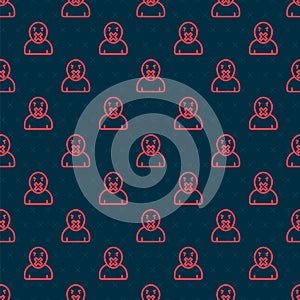 Red line Censor and freedom of speech concept icon isolated seamless pattern on black background. Media prisoner and