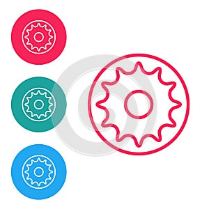 Red line Chakra icon isolated on white background. Set icons in circle buttons. Vector