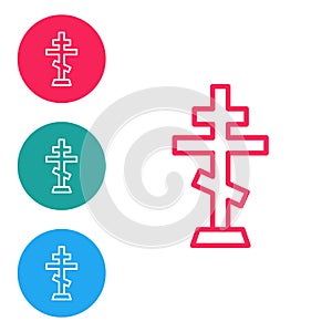 Red line Christian cross icon isolated on white background. Church cross. Set icons in circle buttons. Vector