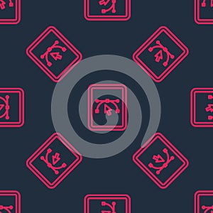 Red line Computer display with vector design program icon isolated on isolated seamless pattern on black background
