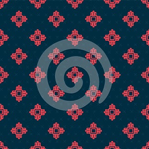 Red line Computer processor with microcircuits CPU icon isolated seamless pattern on black background. Chip or cpu with