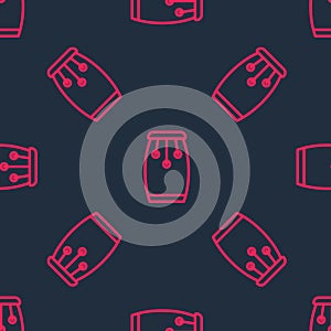 Red line Conga drums icon isolated seamless pattern on black background. Musical instrument. Vector