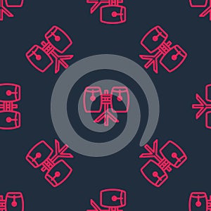 Red line Conga drums icon isolated seamless pattern on black background. Musical instrument. Vector