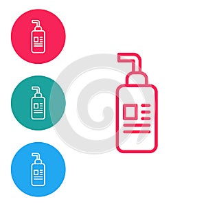 Red line Cream or lotion cosmetic tube icon isolated on white background. Body care products for woman. Set icons in