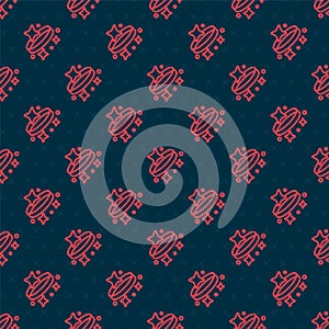 Red line Diamond engagement ring icon isolated seamless pattern on black background. Vector