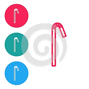 Red line Drinking plastic straw icon isolated on white background. Set icons in circle buttons. Vector Illustration