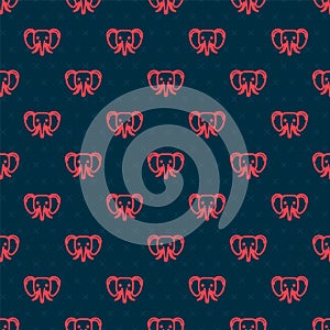 Red line Elephant icon isolated seamless pattern on black background. Vector