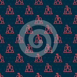 Red line Emergency medical tent icon isolated seamless pattern on black background. Provide disaster relief. Vector