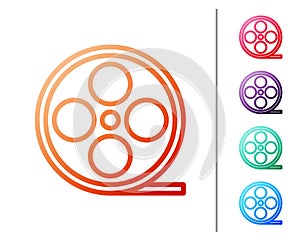 Red line Film reel icon isolated on white background. Set color icons. Vector