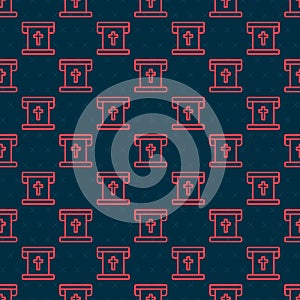Red line Flag with christian cross icon isolated seamless pattern on black background. Vector