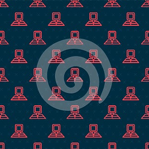 Red line Folded map with location marker icon isolated seamless pattern on black background. Vector