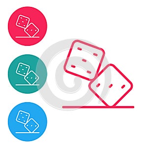 Red line Game dice icon isolated on white background. Casino gambling. Set icons in circle buttons. Vector