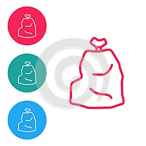 Red line Garbage bag icon isolated on white background. Set icons in circle buttons. Vector Illustration