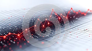 Red line graph with glowing points on grid chart data
