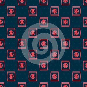 Red line Hard bread chucks crackers icon isolated seamless pattern on black background. Vector Illustration