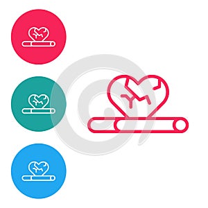Red line Heart disease and death caused with smoking icon isolated on white background. Set icons in circle buttons