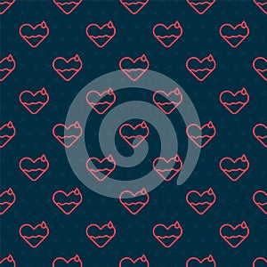 Red line Heart heal icon isolated seamless pattern on black background. Vector Illustration