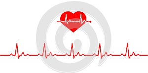 Red line heartbeat with Icon heart. Normal heart rate. Line cardiogram