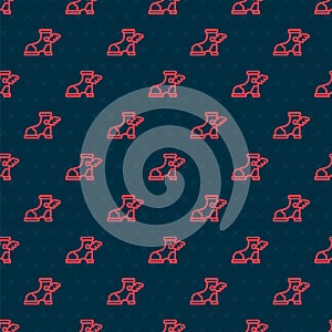 Red line Hermes sandal icon isolated seamless pattern on black background. Ancient greek god Hermes. Running shoe with