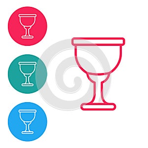 Red line Holy grail or chalice icon isolated on white background. Christian chalice. Christianity icon. Set icons in