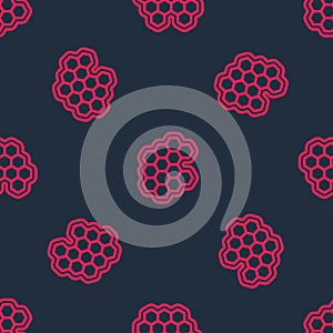 Red line Honeycomb icon isolated seamless pattern on black background. Honey cells symbol. Sweet natural food. Vector