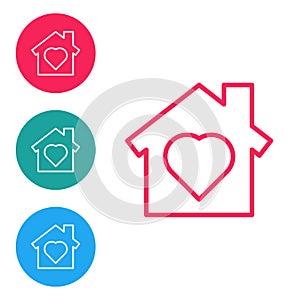 Red line House with heart inside icon isolated on white background. Love home symbol. Family, real estate and realty