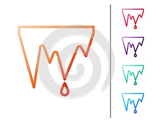 Red line Icicle icon isolated on white background. Stalactite, ice spikes. Winter weather, snow crystals. Set color