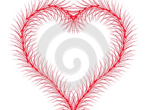 Red line with limb drawing to be heart on white background isolated.