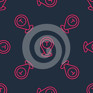 Red line Map pointer with taxi car icon isolated seamless pattern on black background. Location symbol. Vector